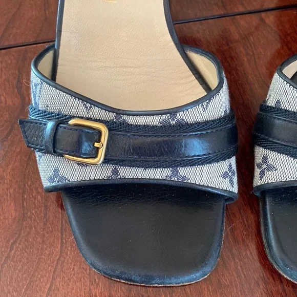 Louis Vuitton Vintage Dark Blue Monogram Mini Lin Sandal Size 35.5 - Picture 2 of 16